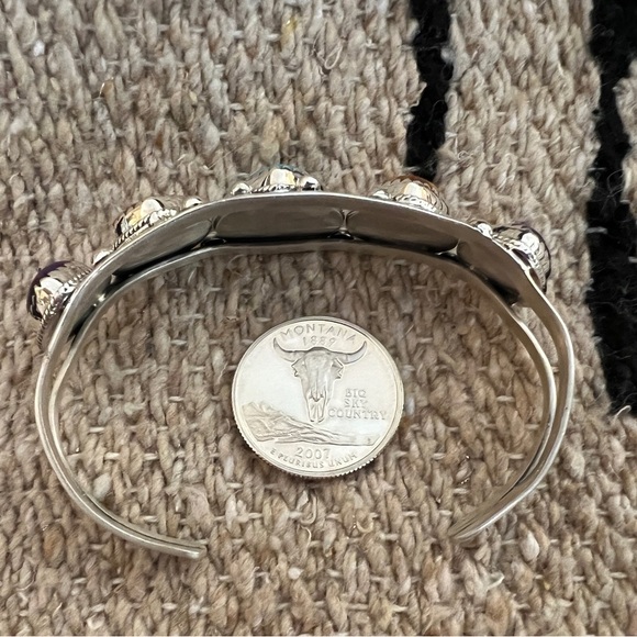 Turquoise, Spiny Oyster, Purple Dahlia 925 ADJUSTABLE Navajo Heart Cuff 26.2Gm - Picture 5 of 14